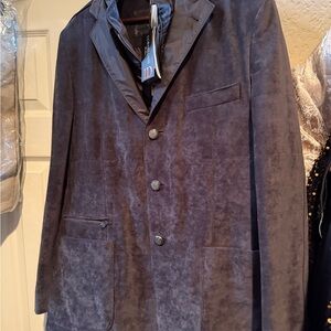 Corneliani Dark Blue Velvet Trench Coat